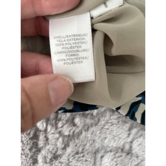 Loft Navy Blue and Stone Floral Short Sleeve Dress with Tie and Ruffels Sz MP - Picture 7 of 9